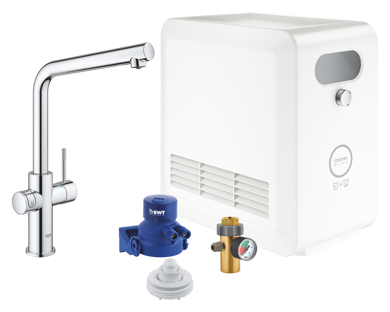 zdroj: grohe.com – GROHE Blue Professional – Sada s L-výpusťou Chrom